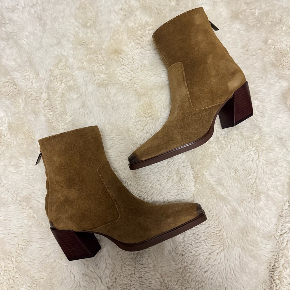 Vince Camuto Tan Suede Block Heel Ankle Boots